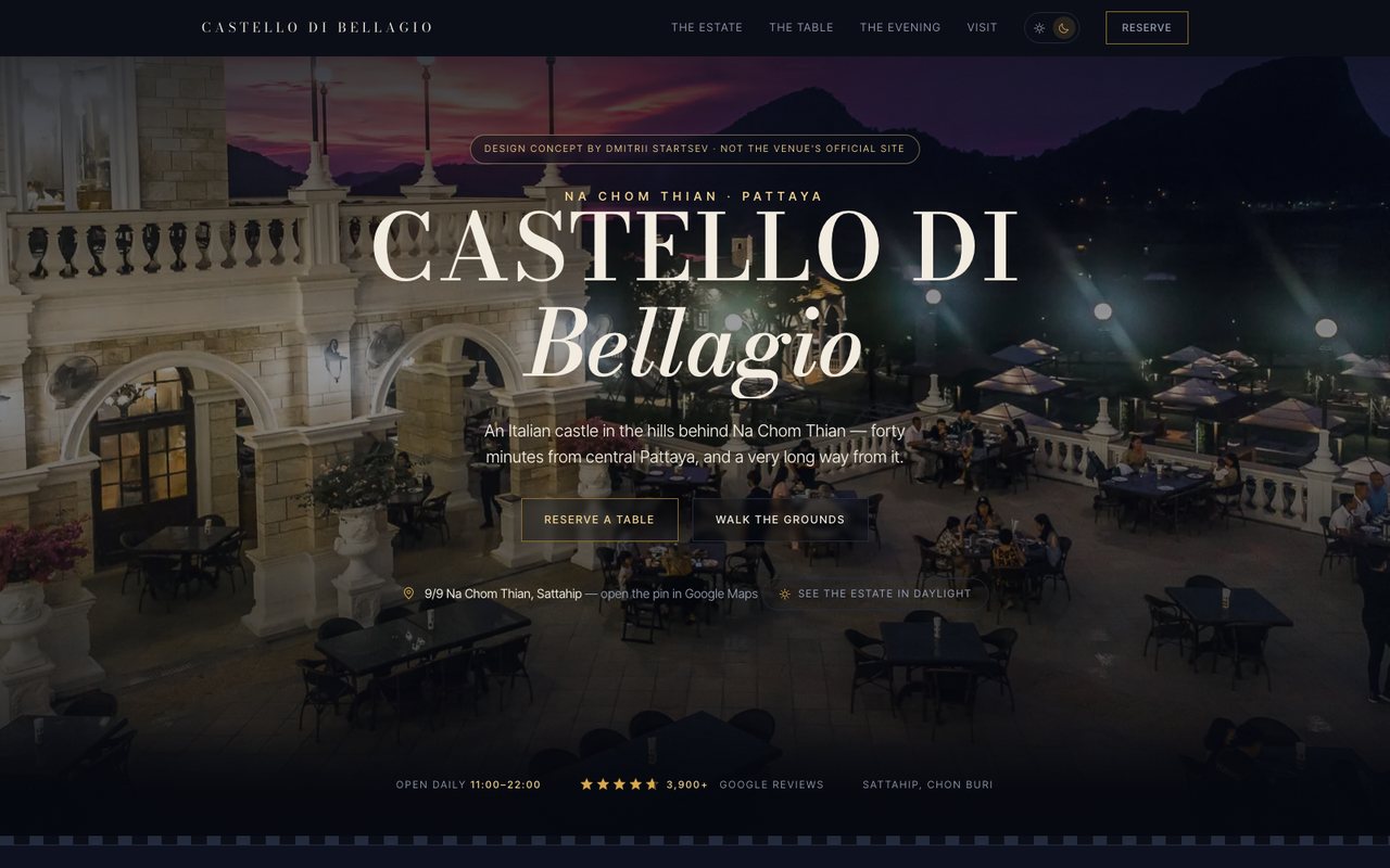 Castello Di Bellagio — first version of the restaurant website concept